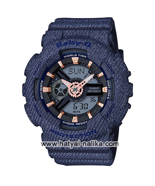 นาฬิกา Casio Baby-G ลายยีนส์ Special Color BA-110DE Denim fabric Elements series รุ่น BA-110DE-2A1 (สี Navy Blue Jean) ของแท้ รับประกัน1ปี