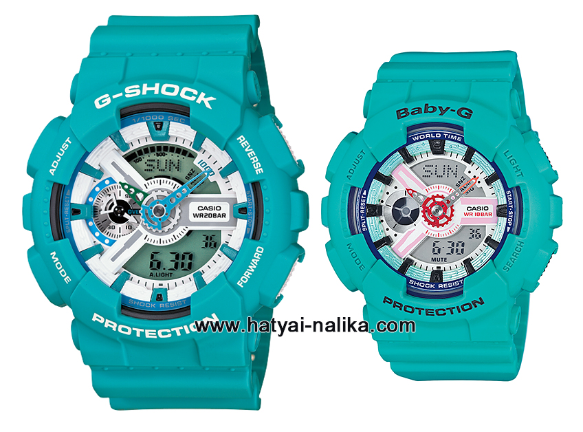 นาฬิกา คาสิโอ Casio G-Shock x Baby-G เซ็ตคู่รัก สีเทอร์ควอยซ์ รุ่น GA-110SN-3A x BA-110SN-3A Pair set ของแท้ รับประกัน 1 ปี