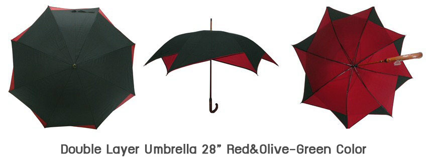 ร่มแฟชั่นยาว 28 นิ้ว ออโต้เปิด ผ้าPG สีคาดดำ 2 ชั้น โครงไม้ ด้ามงอ ปลอกผ้า