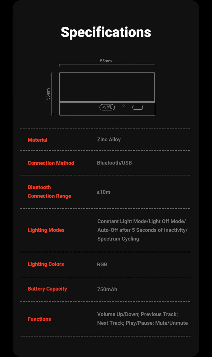 Fosi Audio VOL20 ปุ่มควบคุมระดับเสียงมัลติมีเดียผ่านบลูทูธพร้อมไฟ RGB ประกันศูนย์ไทย
