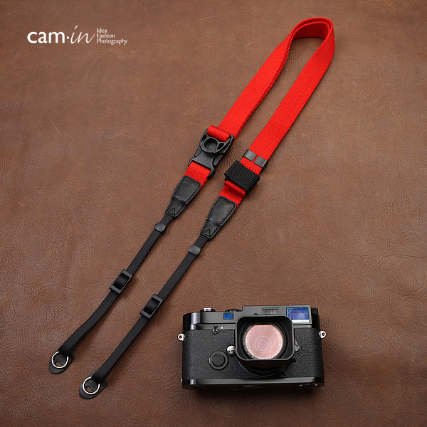 สายคล้องกล้องเส้นเล็กปรับสายสั้นยาวได้ Cam-in รุ่น Ninja สีแดง 25 mm