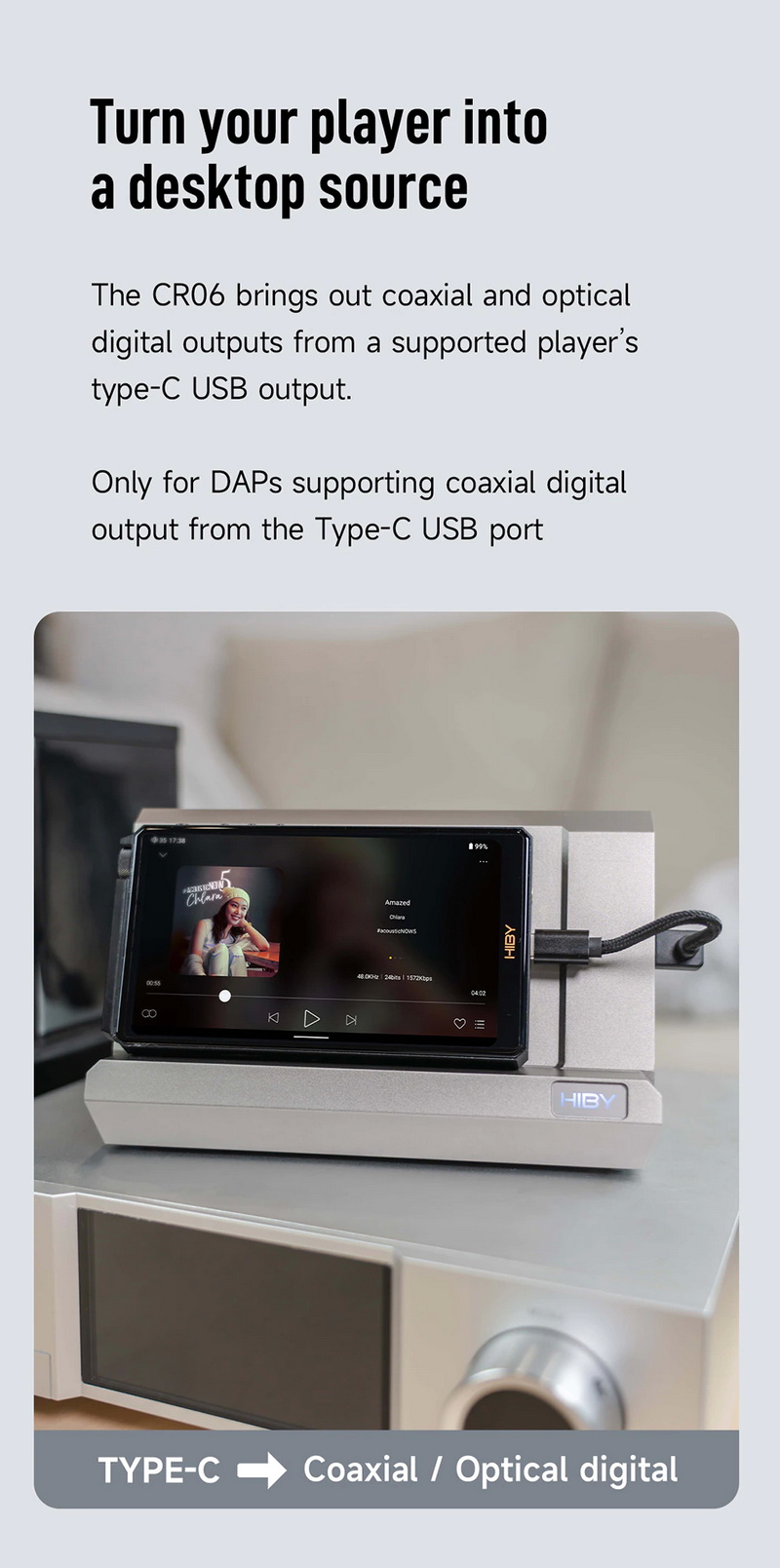ขาย Hiby CR06 แท่นวางเครื่องเล่นเสียงดิจิตอลไฮไฟ สำหรับเครื่องเล่นเพลงพกพา
