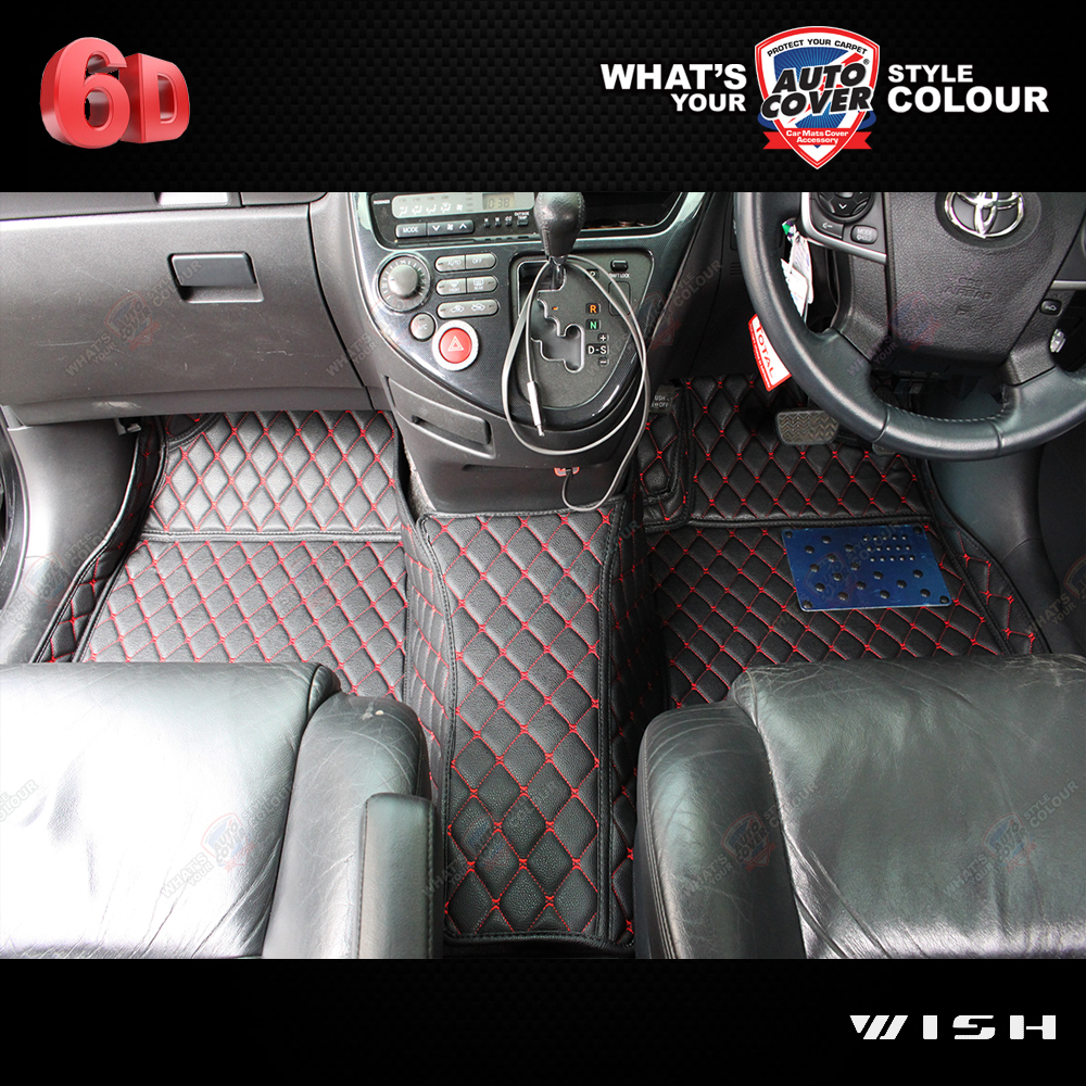 พรมปูพื้นรถยนต์ 6D รถ TOYOTA WISH โตโยต้า วิช พรมรถยนต์ รวมแผ่นท้ายและหลังพนักพิง จำนวน 7 ชิ้น