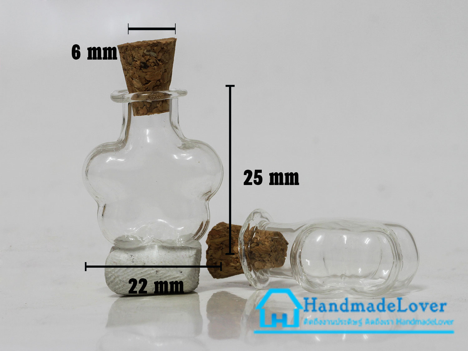 ขวดแก้วจิ๋ว รูปดอกไม้ ขนาด 22 x 25 มม. (1.8 ml) (ฝาจุกไม้ก๊อก) [มีราคาส่ง]