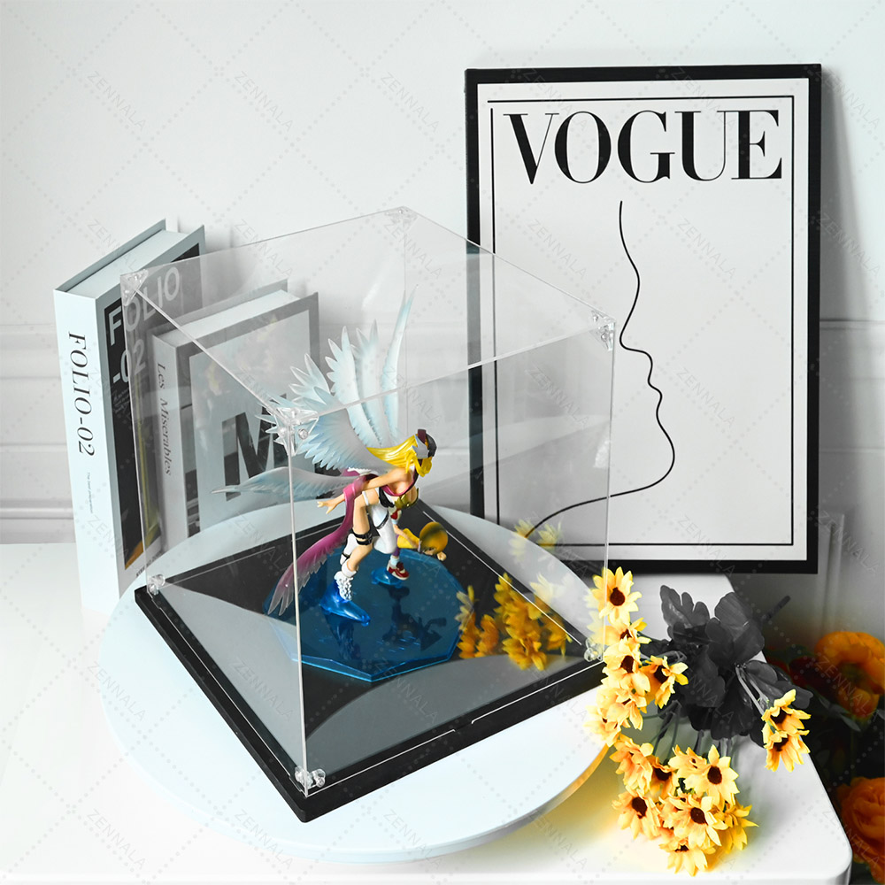 กล่องโชว์โมเดล อะคริลิคใส ฐานสีดำ แบบฝาครอบ มีให้เลือก 10 ขนาด