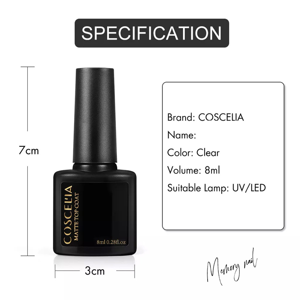[ เลือกแบบด้านใน ] Top , Base , Matte gel , ท๊อปเจล , เบสเจล , เมทเจล COSCELIA ( ขวดดำเล็ก 8ml. )
