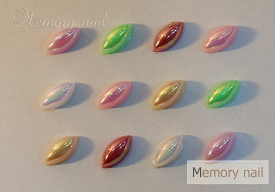 มุกติดเล็บ รูปวงรี ปลายแหลม เหลือบรุ้ง คละ12 สี ขนาด8*5มิล