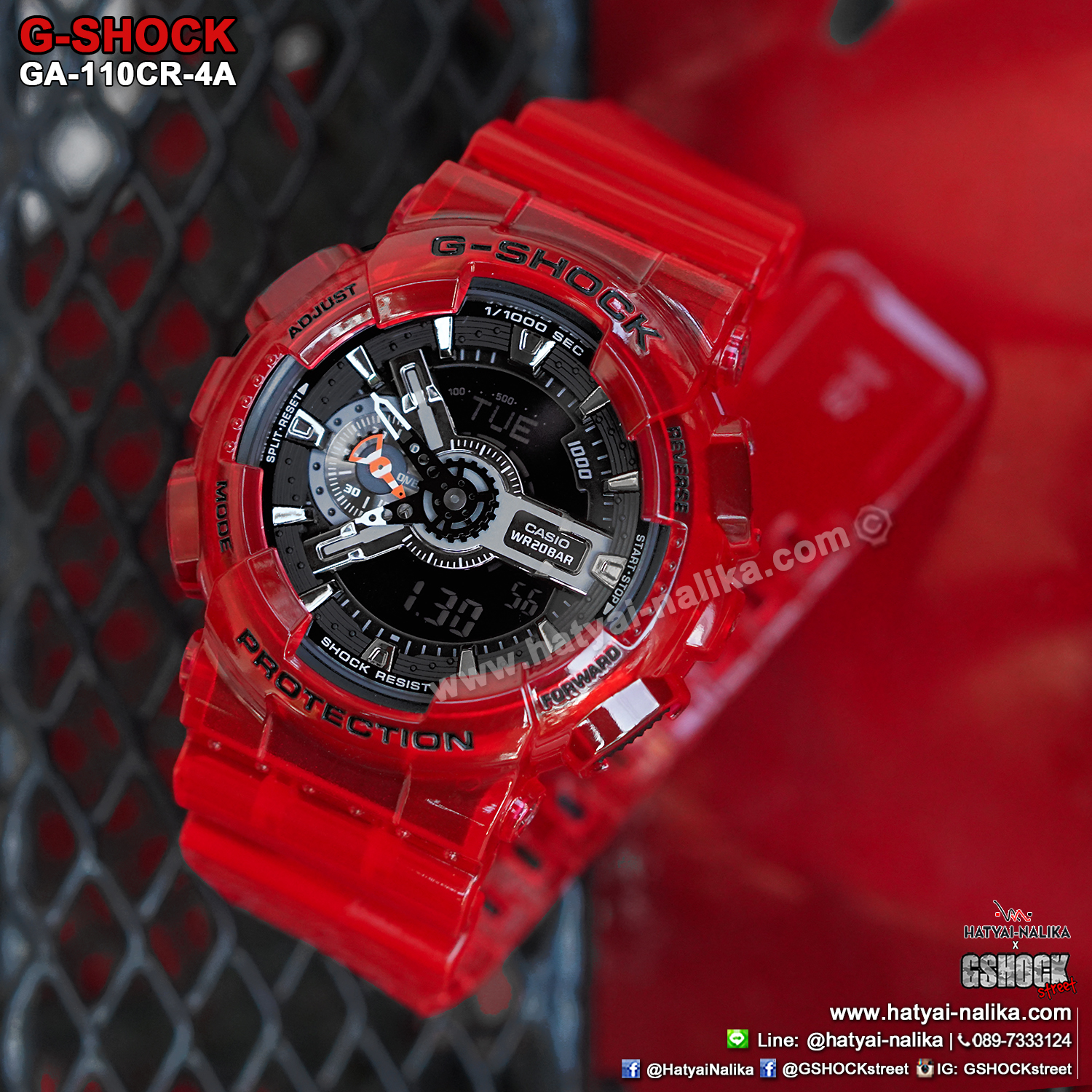นาฬิกา Casio G-Shock GA-110CR เจลลี่ใส CORAL REEF series รุ่น GA-110CR-4A (เจลลี่แดงทับทิม) ของแท้ รับประกัน1ปี