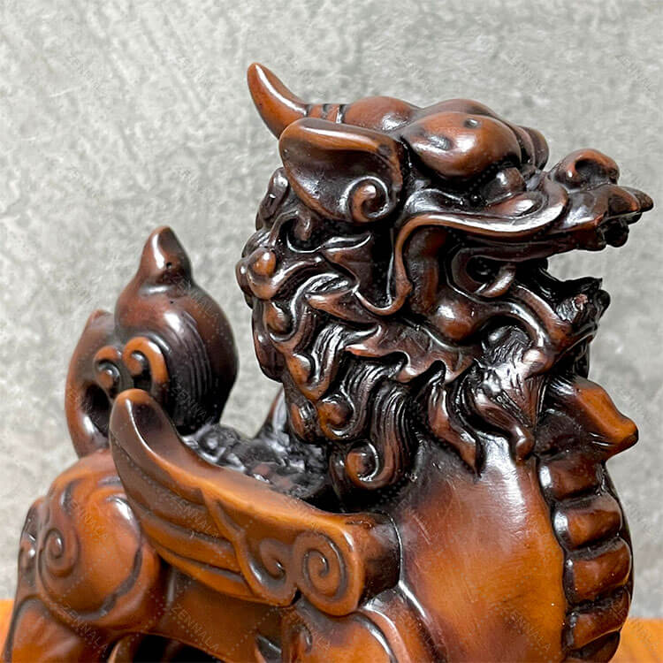 ปี่เซียะมงคล ขนาดเล็ก 1 คู่ เรซิ่น สีไม้เข้ม