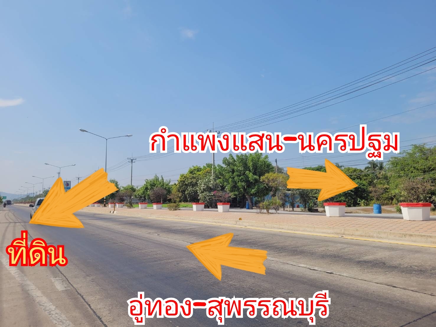 ขายที่ดินติดถนนมาลัยแมน 321 (ถนน 4 เลน) นครปฐม-อู่ทอง เนื้อที่: 3 ไร่ 1 งาน 10 ตารางวา ราคา: ไร่ละ 3.7 ล้านบาท ต. สระยายโสม อ. อู่ทอง จ. สุพรรณบุรี หน้ากว้างติดถนน: 140 เมตร