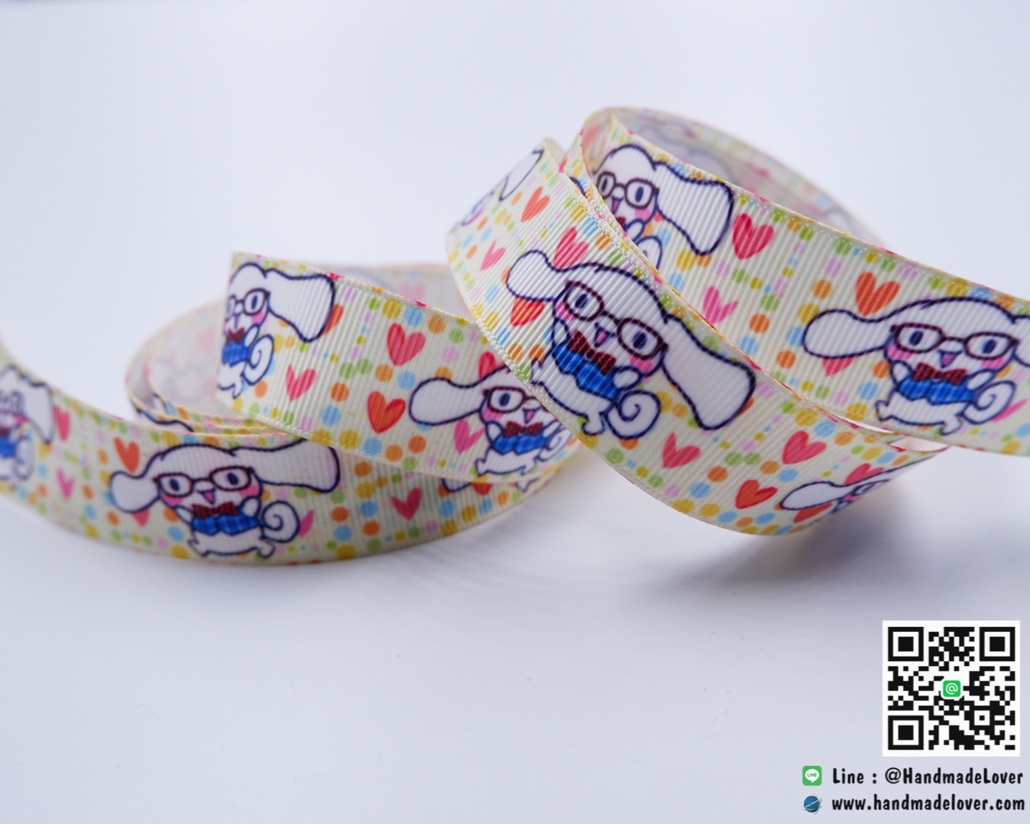 ริบบิ้นผ้า พิมพิ์ลายการ์ตูนสุนัข หูใหญ่ ขนาด 22 มิล