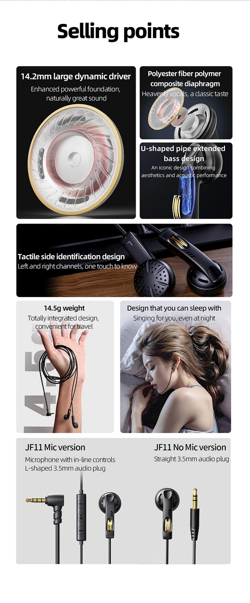 FiiO JF11 (JadeAudio JF11) หูฟังเอียบัด Retro รูปตัว U ไดรเวอร์ไดนามิก 14.2 มม. ประกันศูนย์ไทย