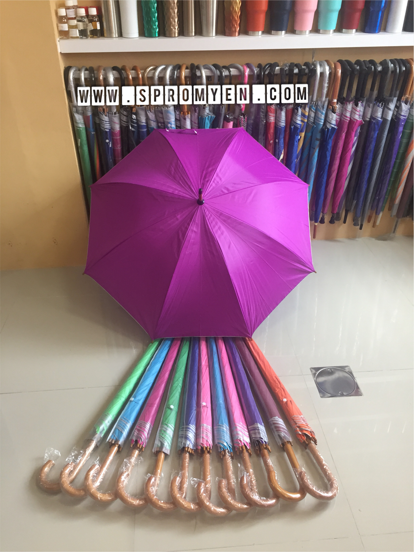 ร่มโครงไม้ 24 นิ้ว ออโต้เปิด ผ้าร่มเคลือบยูวี ปลอกPVC คละสี