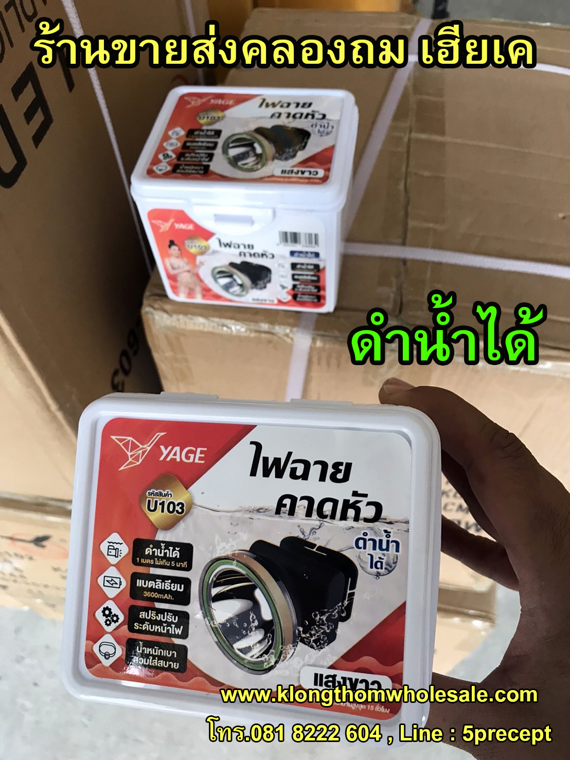 ไฟฉายคาดหัวดำน้ำ 10W แสงขาว จับปลาจับสัตว์น้ำ YG-U103