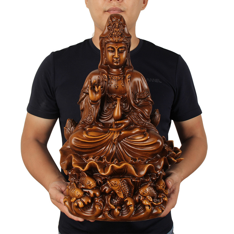 เจ้าแม่กวนอิม ปางประทานพร นั่งใบบัว [เรซิ่น สีไม้]