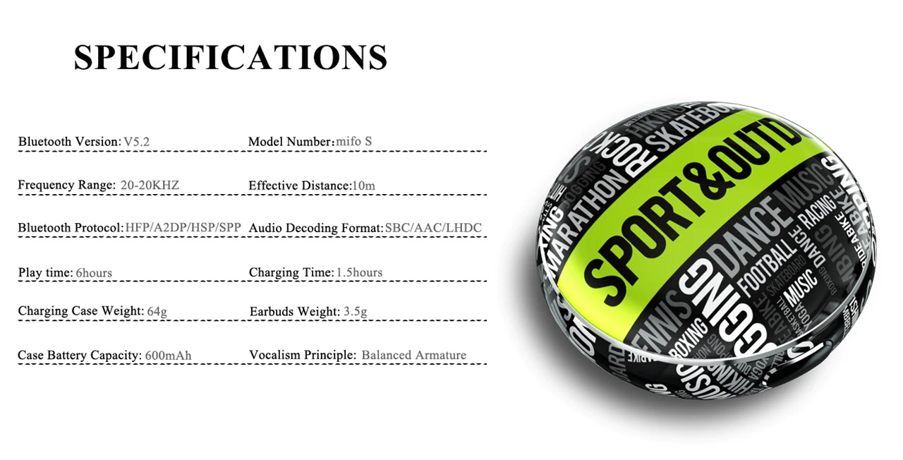 Mifo S หูฟัง TWS 1 ไดรเวอร์ 1BA กันน้ำ IPX7 ประกันศูนย์ไทย