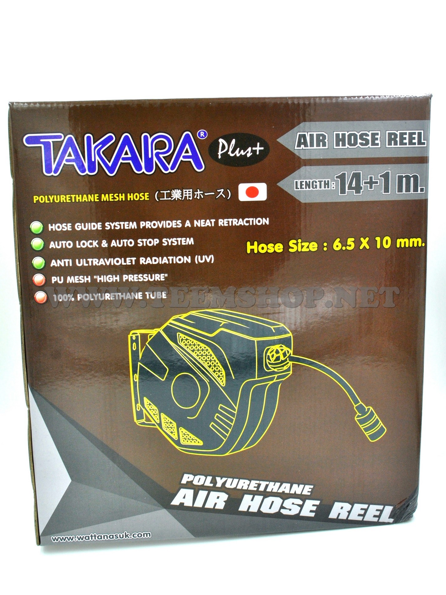 TAKARA สายลมแบบตลับ PU มีเชือก 6.5x10mm. (15m.) CBRT215(สายลมตลับ)