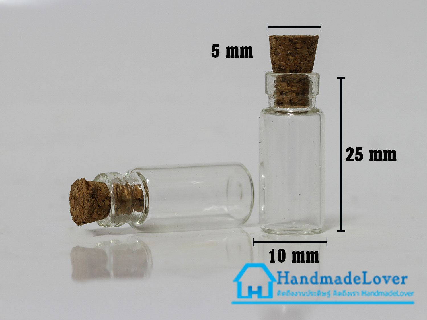 ขวดแก้วจิ๋ว (ฝาจุกไม้ก๊อก) ขนาด 10 x 25 มม.(1 ml.) [มีราคาส่ง]