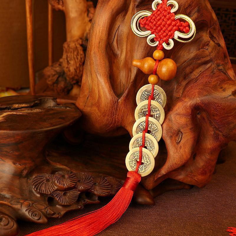 พู่แดงห้อยเหรียญจีน 5 จักรพรรดิ + น้ำเต้า มีหลายแบบให้เลือก
