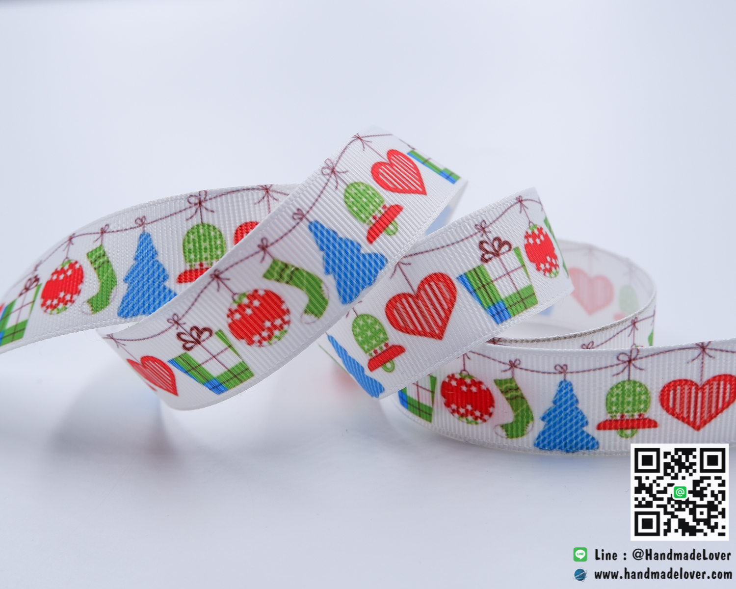 ริบบิ้นผ้า พิมพิ์ลายคริสต์มาส ขนาด 22 มิล