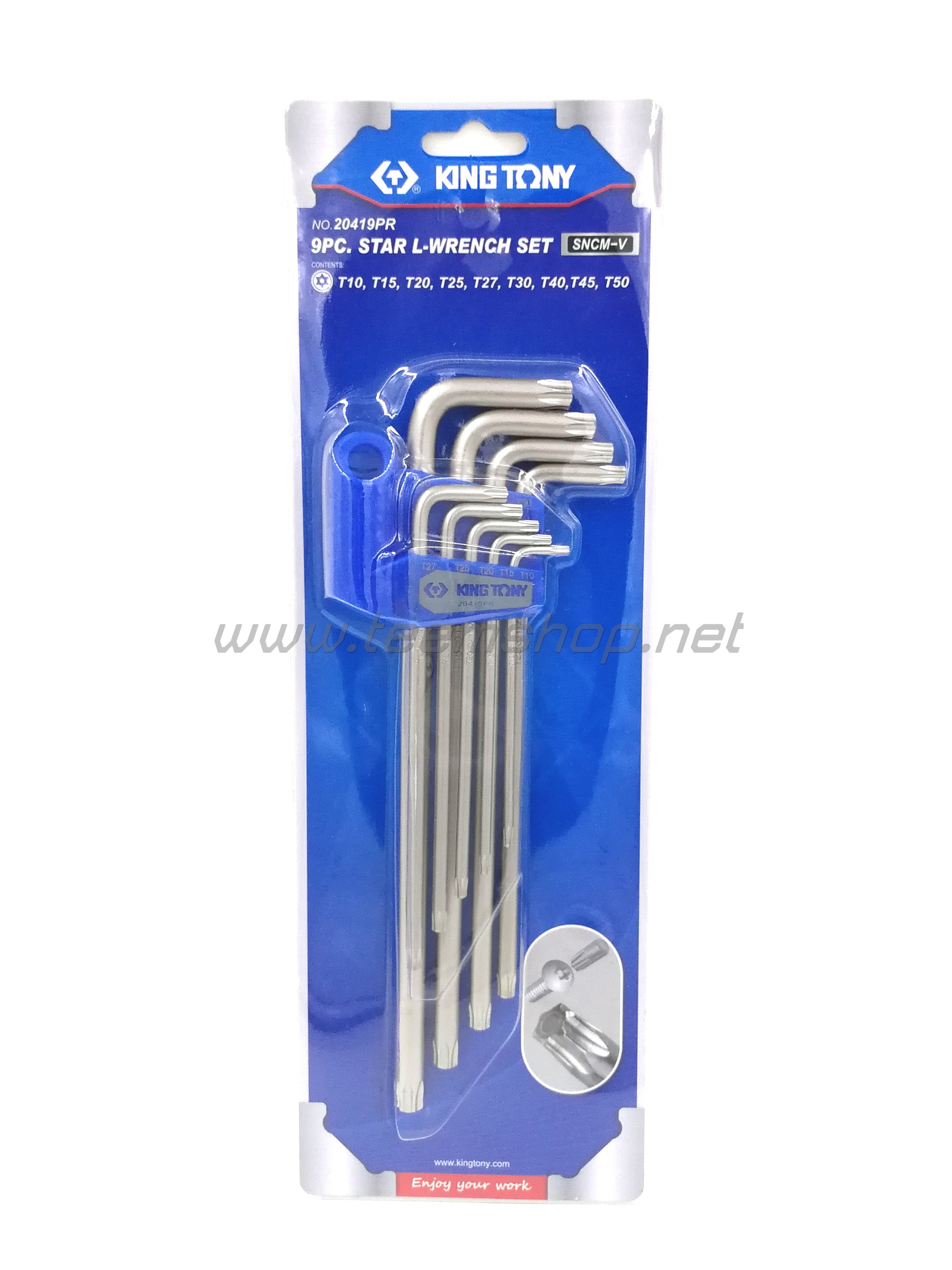 KINGTONY ประแจท็อคยาวมีรู(torx) 9ตัวชุด T10-T50 NO.20419PR Made in Taiwan