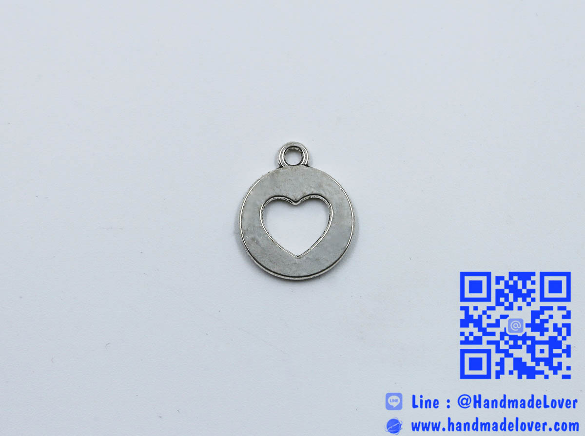 จี้โลหะ สีเงิน รูปหัวใจ ขนาด 14 mm.