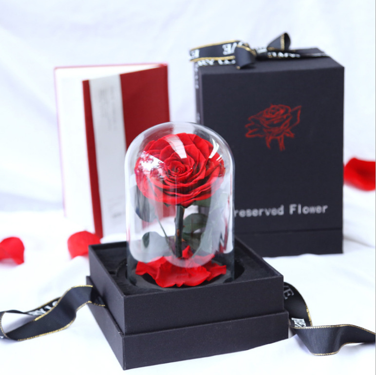 กุหลาบสดในโหลแก้ว Size S พร้อมกล่องสุด Premium