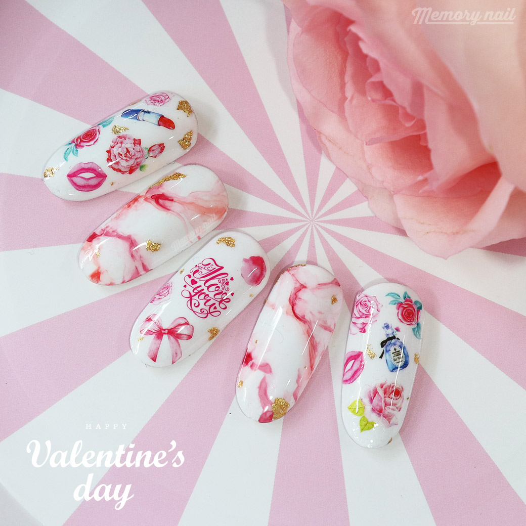 ตัวอย่างลายเพ้นท์เล็บ จากสติ๊กเกอร์ติดเล็บ valentine