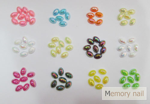 มุกติดเล็บ รูปวงรี เหลือบรุ้ง คละ12 สี