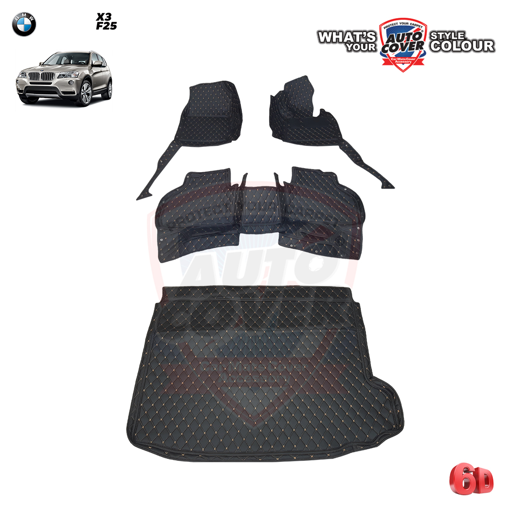 พรมปูพื้นรถยนต์ 6D รถ BMW X3 (F25) พรม 6D ชุดภายในห้องโดยสาร + แผ่นท้าย จำนวน 4 ชิ้น