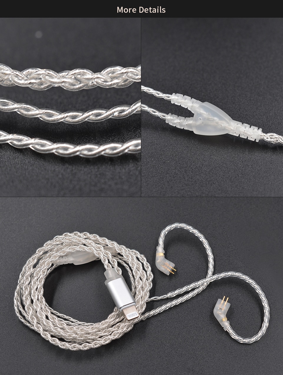 ขาย สาย KZ Lightning สายหูฟังชุบเงินถัก 100 แกน รองรับ MFI แท้