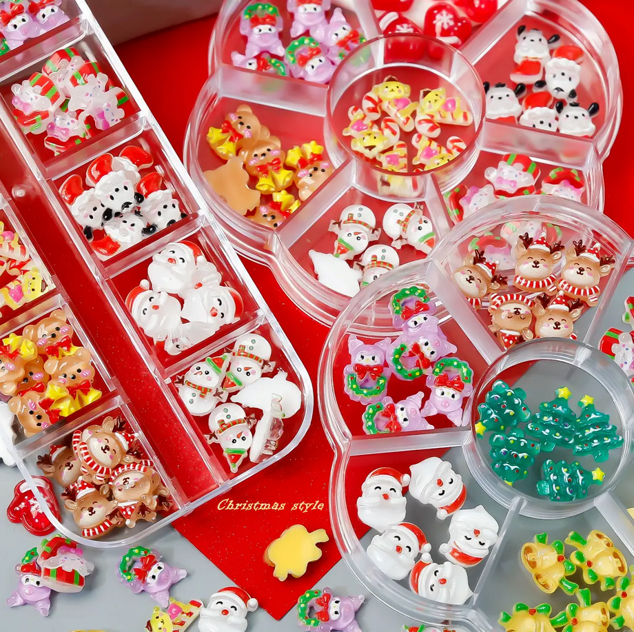 ของแต่งเล็บ วันคริสต์มาส มาใหม่!! (กล่องพลาสติก) Christmas Nail art อุปกรณ์ทำเล็บ อุปกรณ์แต่งเล็บ