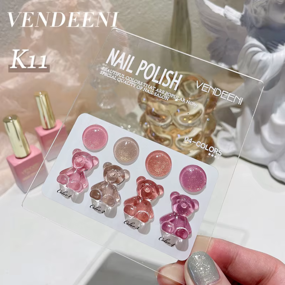 ชุดสีเจล K01 หมีชมพูนูด (ชุด4สี) Vendeeni สีเจลทาเล็บ สีเนื้อ นูด ชมพู