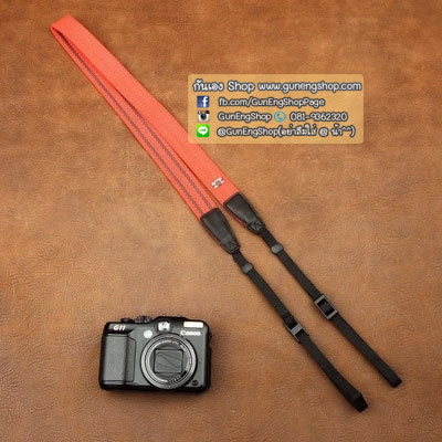 สายกล้องคล้องคอ - รุ่นกันลื่น ขนาด 25 mm สีส้ม ปลายดำ