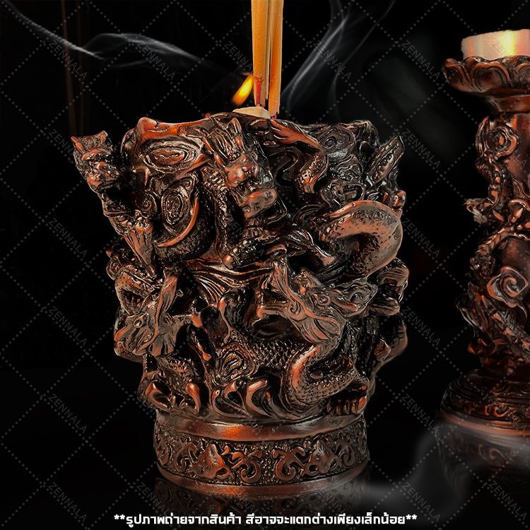 กระถางธูปลายมังกร 8 ตัว + เชิงเทียนลายมังกร