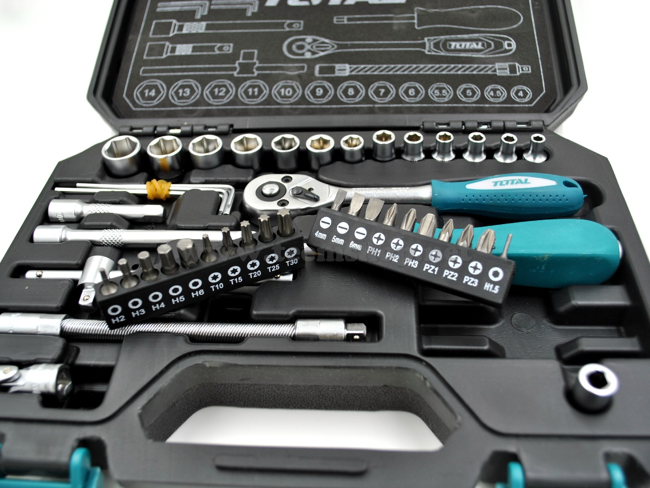 TOTAL บล็อกชุด 2หุน 1/4" 6เหลี่ยม 45ชิ้น THT-141451