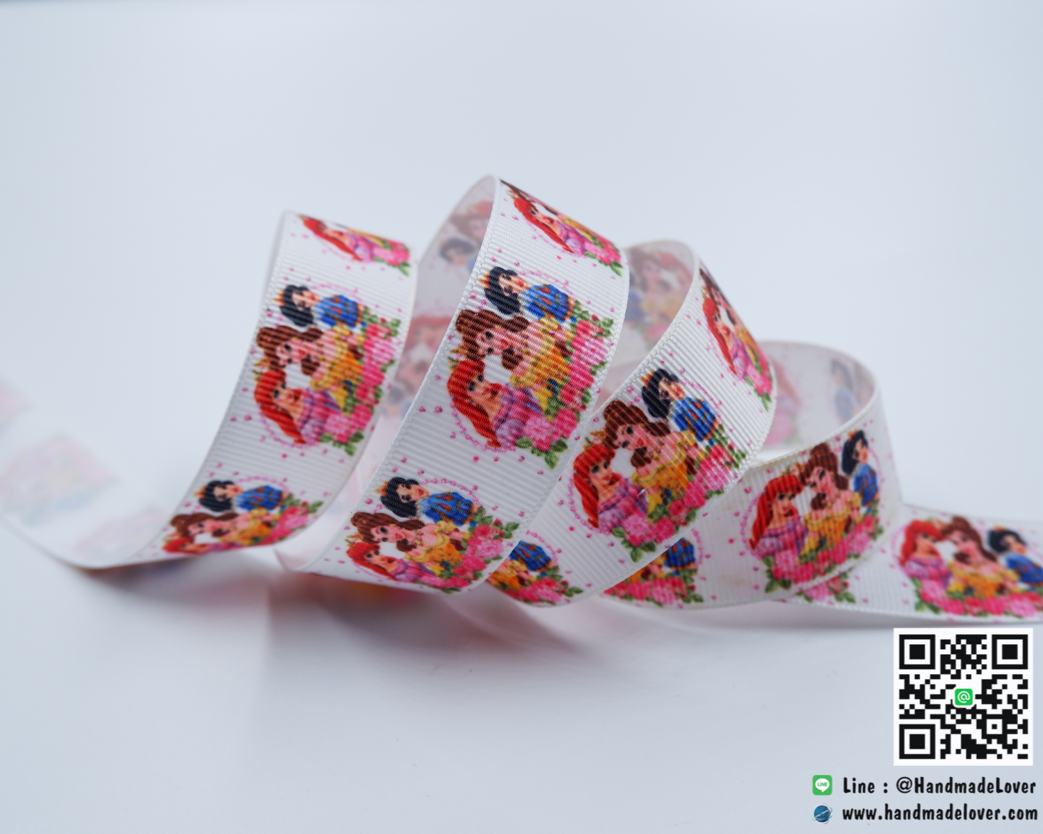 ริบบิ้นผ้า พิมพิ์ลายการ์ตูน เจ้าหญิงดิสนีย์ Disney Princess ขนาด 22 มิล