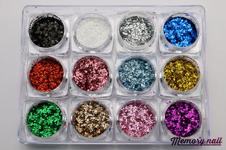 กากเพชร ปั้มลายขรุขระ ระยิบระยับ 12เชดสี 12 กระปุก