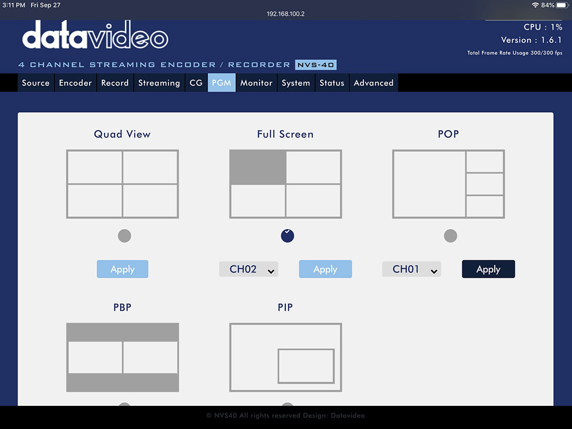 DATAVIDEO NVS-40 4 Channel Streaming Encoder/ Recorder