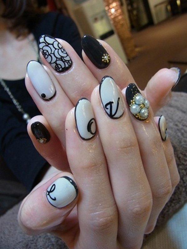 ลายเล็บ ขาว ดำ,ลายเล็บ,ลายเพ้นท์เล็บ