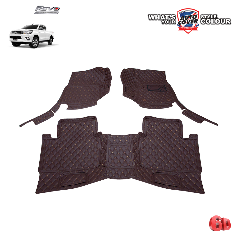 พรมปูพื้นรถยนต์ 6D รถ TOYOTA REVO SMART CAB ปี 2015-2020 พรมรถยนต์ชุดภายในห้องโดยสาร จำนวน 3 ชิ้น