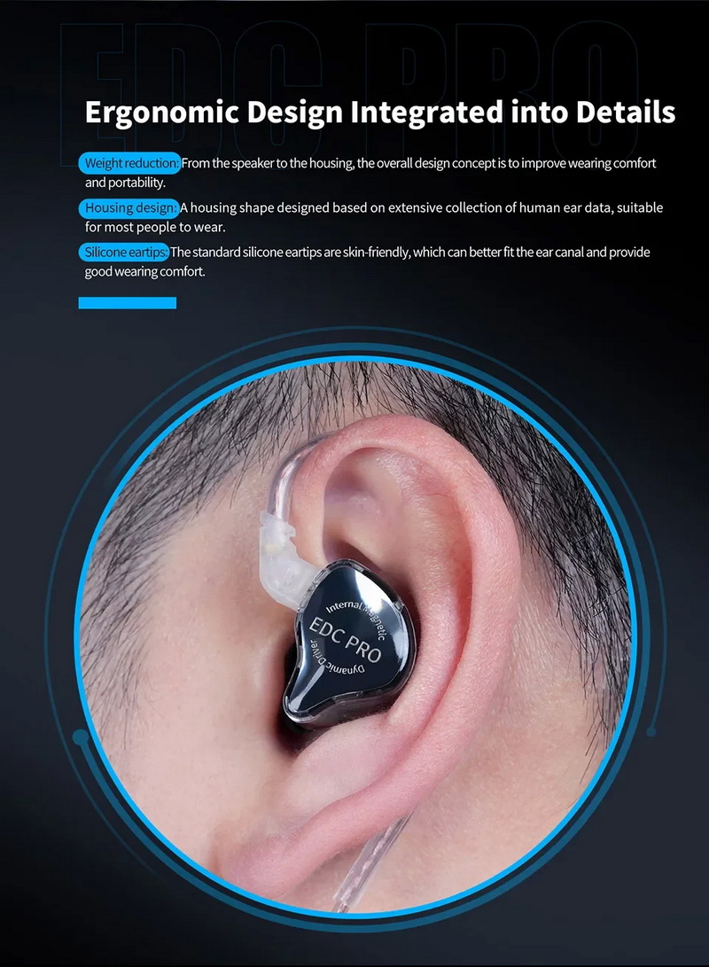 KZ EDC Pro หูฟัง IEMs ไดรเวอร์ Dynamic เบสทรงพลัง เส้นโค้งเสียงที่น่าทึ่ง ประกันศูนย์ไทย