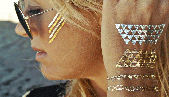 Flash Tattoo สติ๊กเกอร์แทททู สีทอง เมทัลลิค