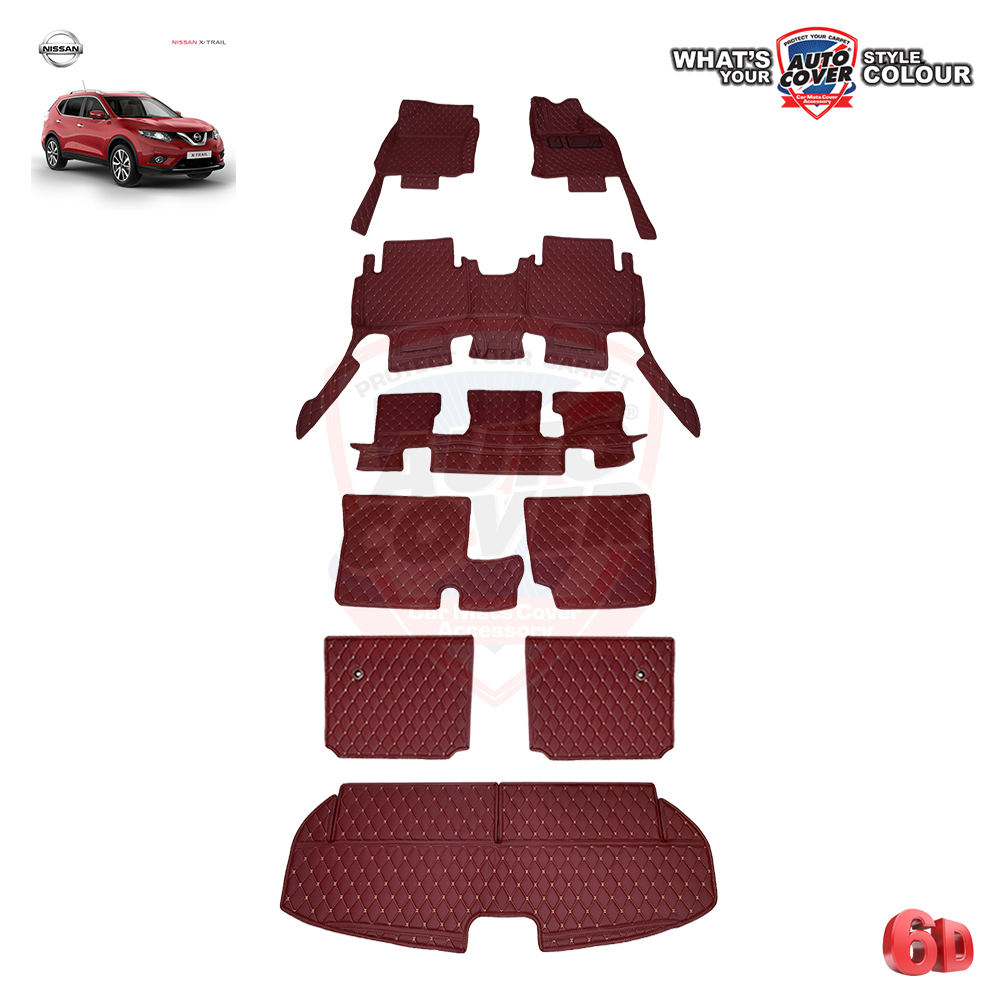 พรมรถยนต์ 6D รถ NISSAN ALL NEW X-TRAIL 7 ที่นั่ง ปี 2015-2019 ชุดเต็มคันรวมแผ่นท้ายและหลังพนักพิง จำนวน 9 ชิ้น