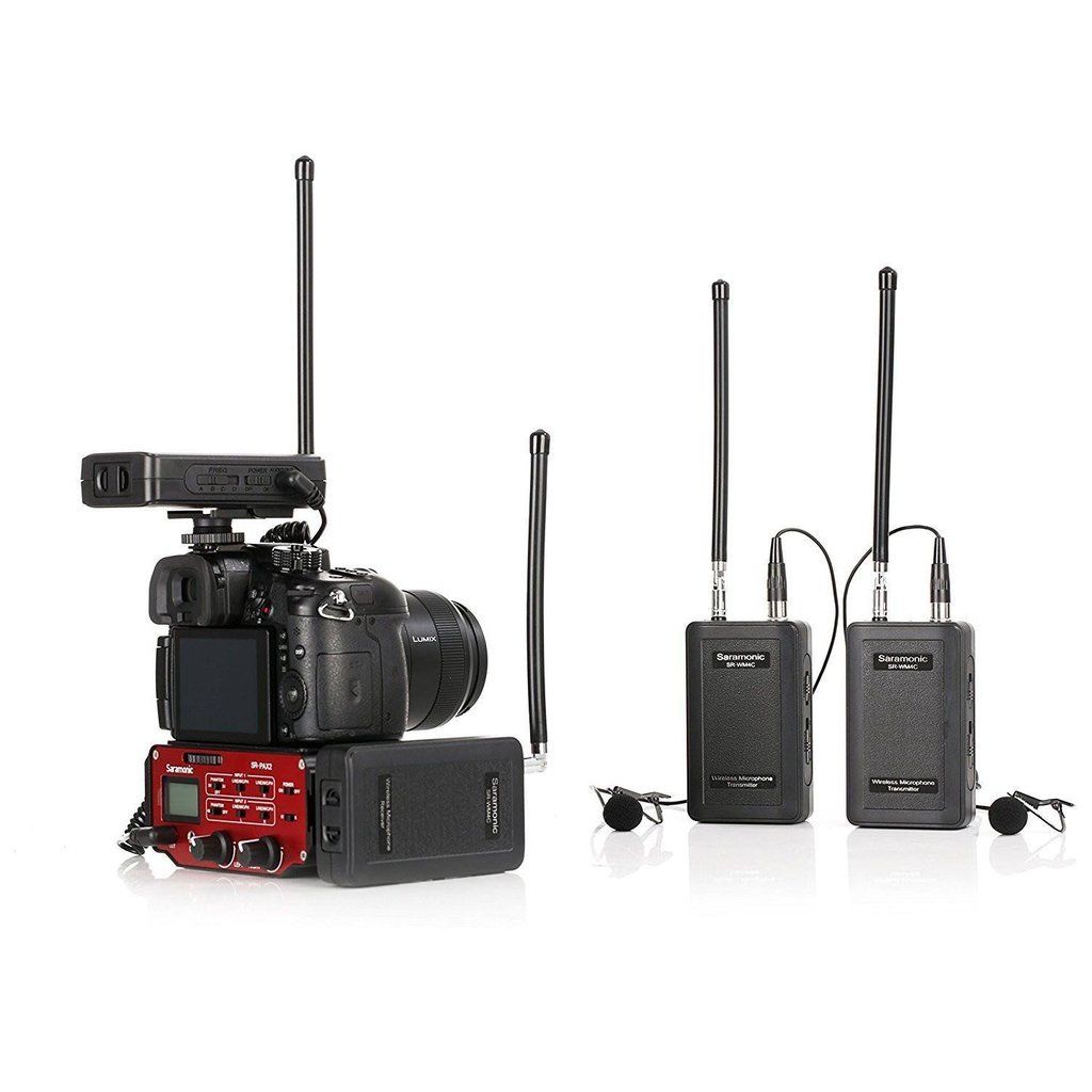 SR-WM4C*2+PAX2 - Wireless VHF Dual Lav System with 2 Transmitters, 2 Receivers, and Premium Audio Mixer