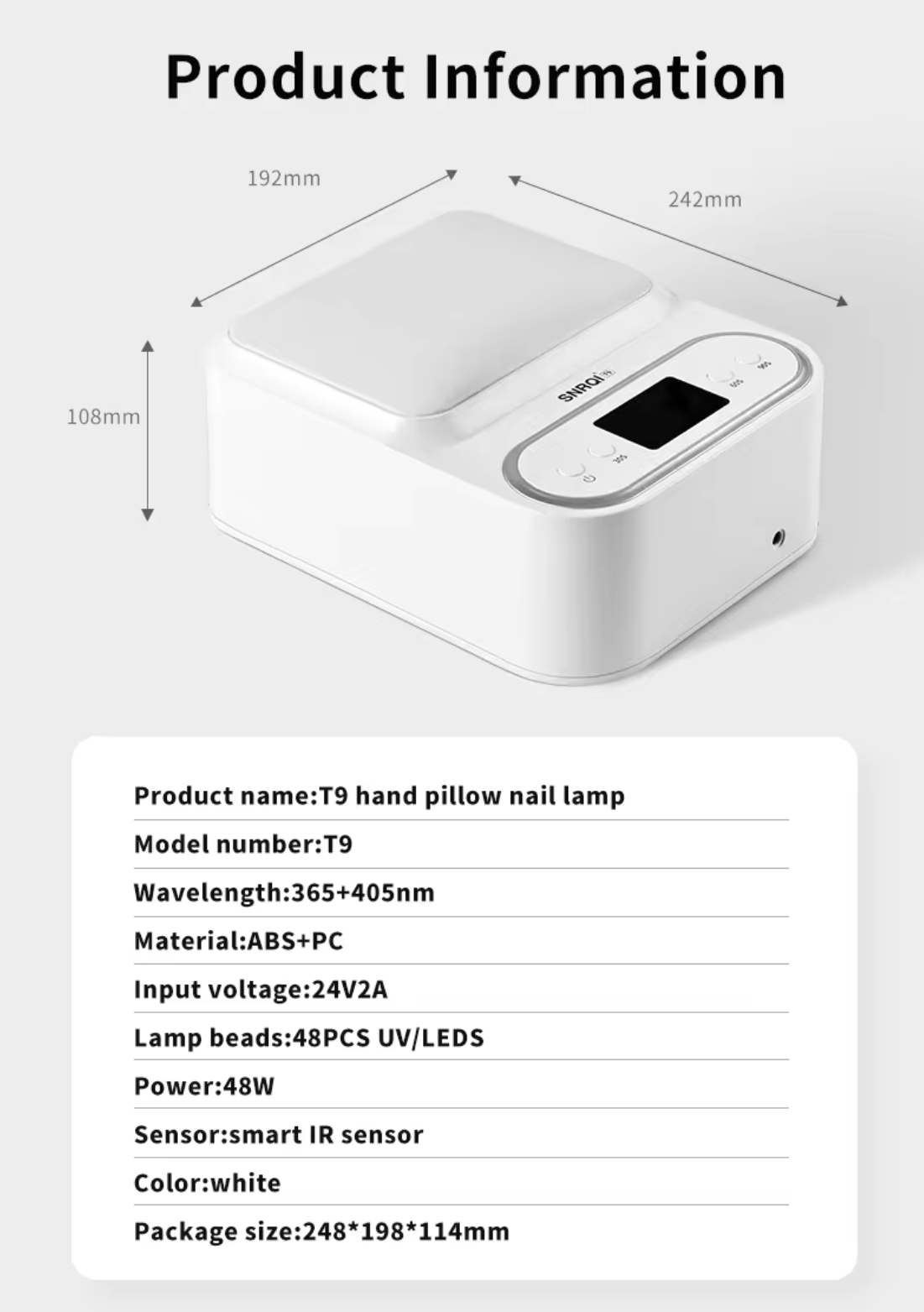 เครื่องอบเจล SNRQI T9 มีเบาะรองมือ เปิดปิดอัตโนมัติ หลอดไฟถึง48ดวง ครอบคุมทุกมุม ถอดฐานได้