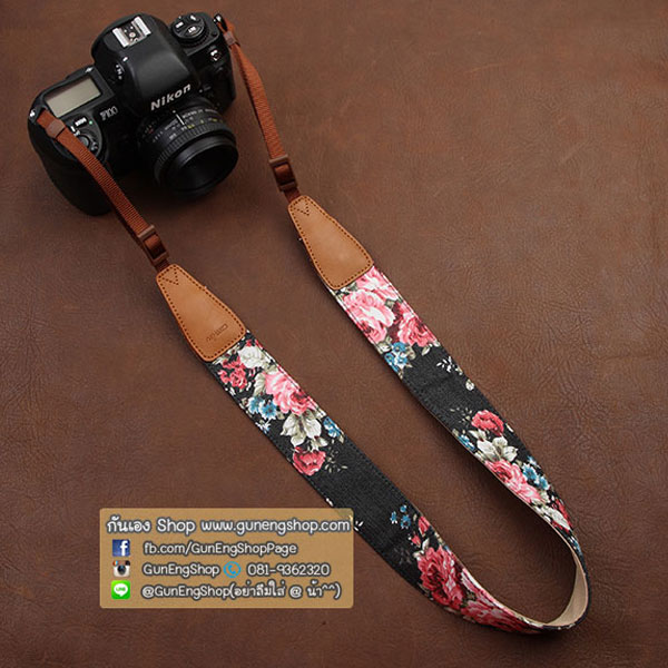 สายคล้องกล้องเก๋ๆ Flower black tone