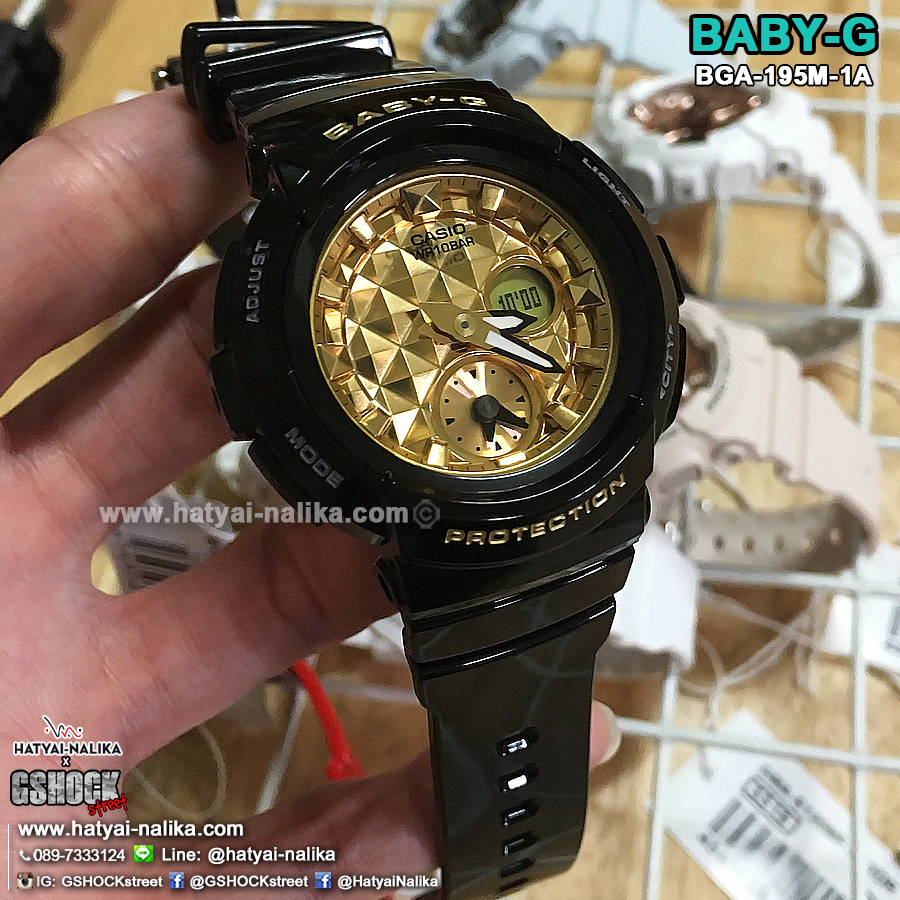นาฬิกา Casio Baby-G BGA-195M Metal Dial series รุ่น BGA-195M-1A ดำ-ทอง ของแท้ รับประกัน1ปี