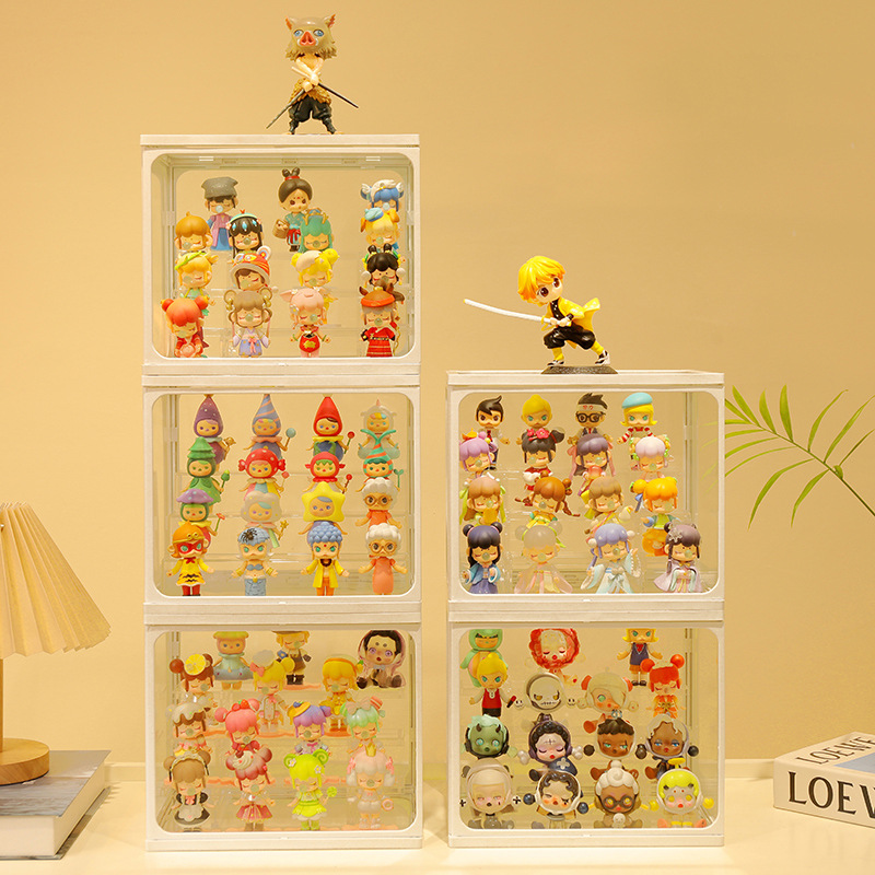 ชั้นวางโมเดล กล่องเหลี่ยม ขอบขาว พร้อมไฟ