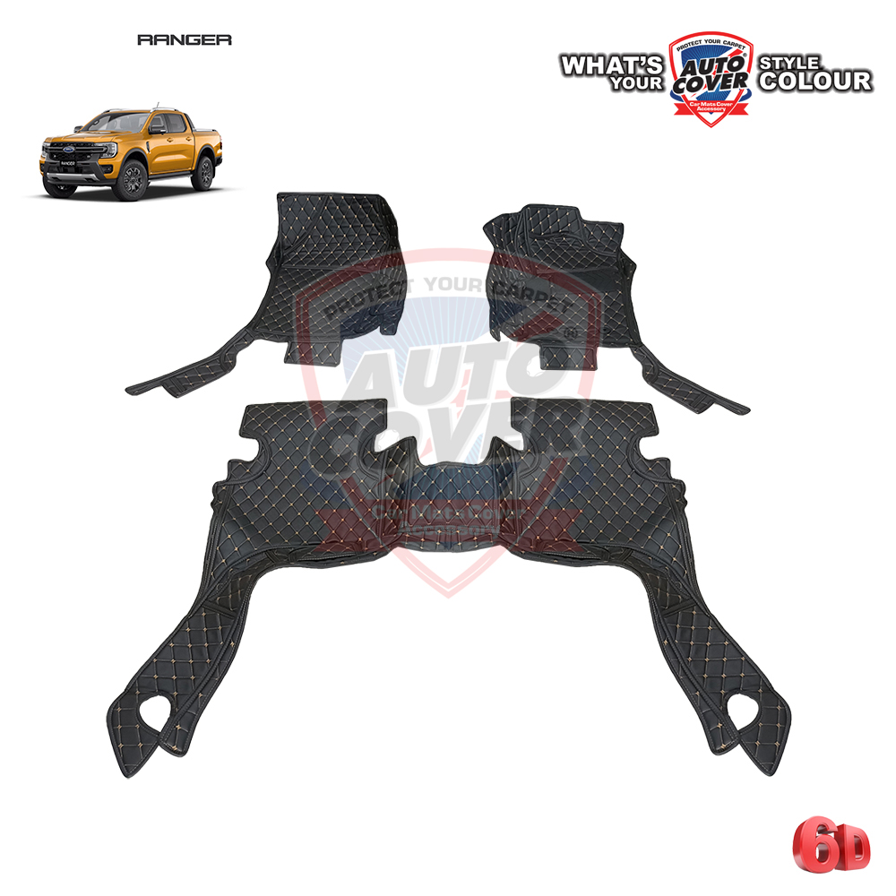 พรมรถยนต์ 6D รถ FORD RANGER 4 DOOR (NEXT GEN)(RAPTOR) ปี 2022-2027 ชุดภายในห้องโดยสาร จำนวน 3 ชิ้น